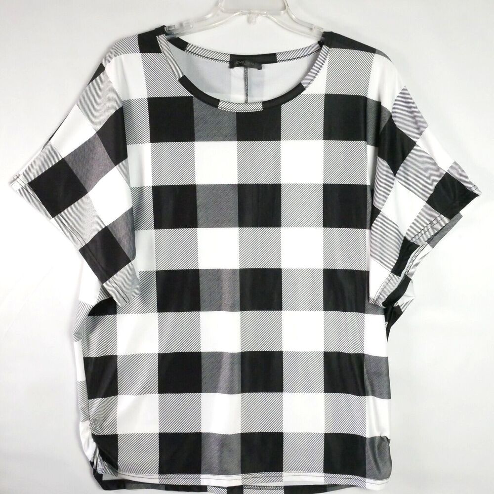 LoveU Dear Women Size 2XL Top Shirt Black White Checkere Scoop Neck Short Sleeve